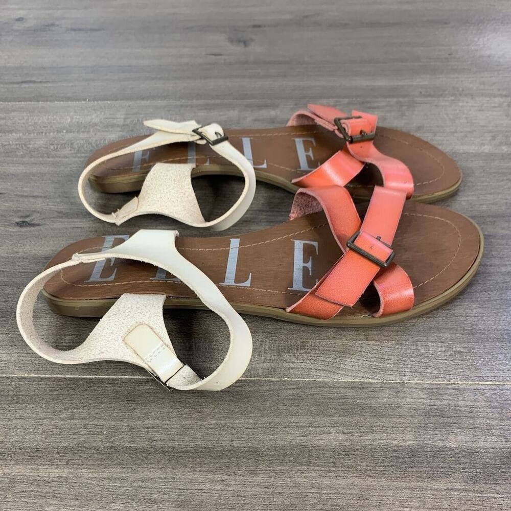 Elle Womens Slingback Ankle Straps Sandals Size 8.5 Open Toes Leather Flat